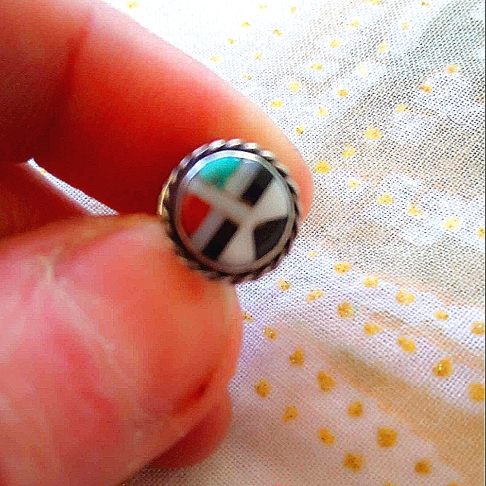 💙 Southwestern Style Turquoise Tie Tack Brooch Pin Inlay Zuni- Sterling Silver!